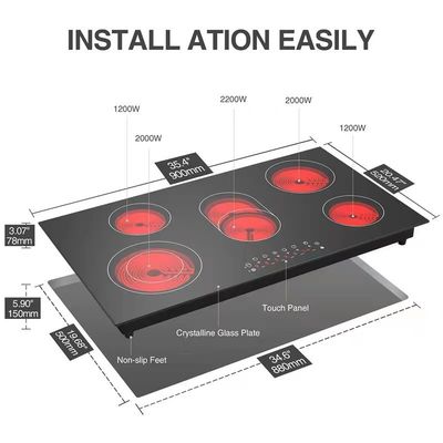 Cuisinière à induction électrique en céramique lisse 2200W pour la cuisson à la marmite et au radiateur