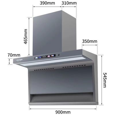 Capuchon de cuisine en aluminium avec conception de cheminée en verre courbe montée sur le mur