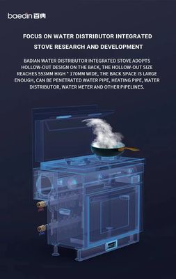 Protection contre les flammes Cuisine à domicile 3 en 1 Poêle intégrée avec armoire à chauffage et capot à aspiration à courbe descendante