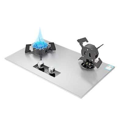 Cuisinière à gaz à 2 brûleurs intégrés avec une surface en verre trempé noir et une alimentation en céramique