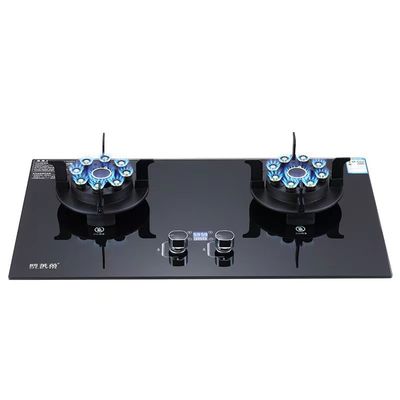 Cuisinière à gaz à 2 brûleurs intégrés avec une surface en verre trempé noir et une alimentation en céramique