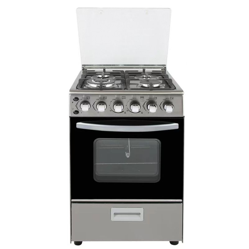 Cuisinière à gaz en acier inoxydable contrôlée par application avec 4 brûleurs et four à gaz à allumage automatique